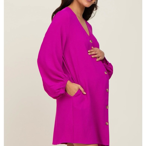 Magenta JODIFL, (sold via Pink Blush) small Front Button, Balloon Sleeve Dress - Picture 4 of 8